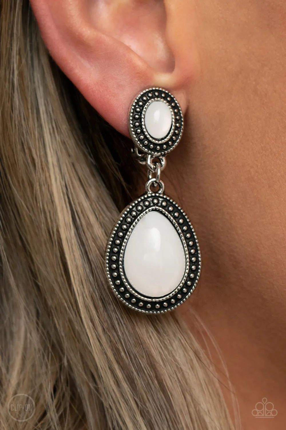 Carefree Clairvoyance - White Clip On Earring