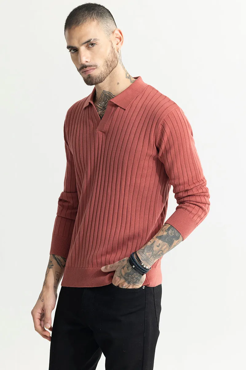 Chunky Ribbed Knitted Pink Polo T-Shirt