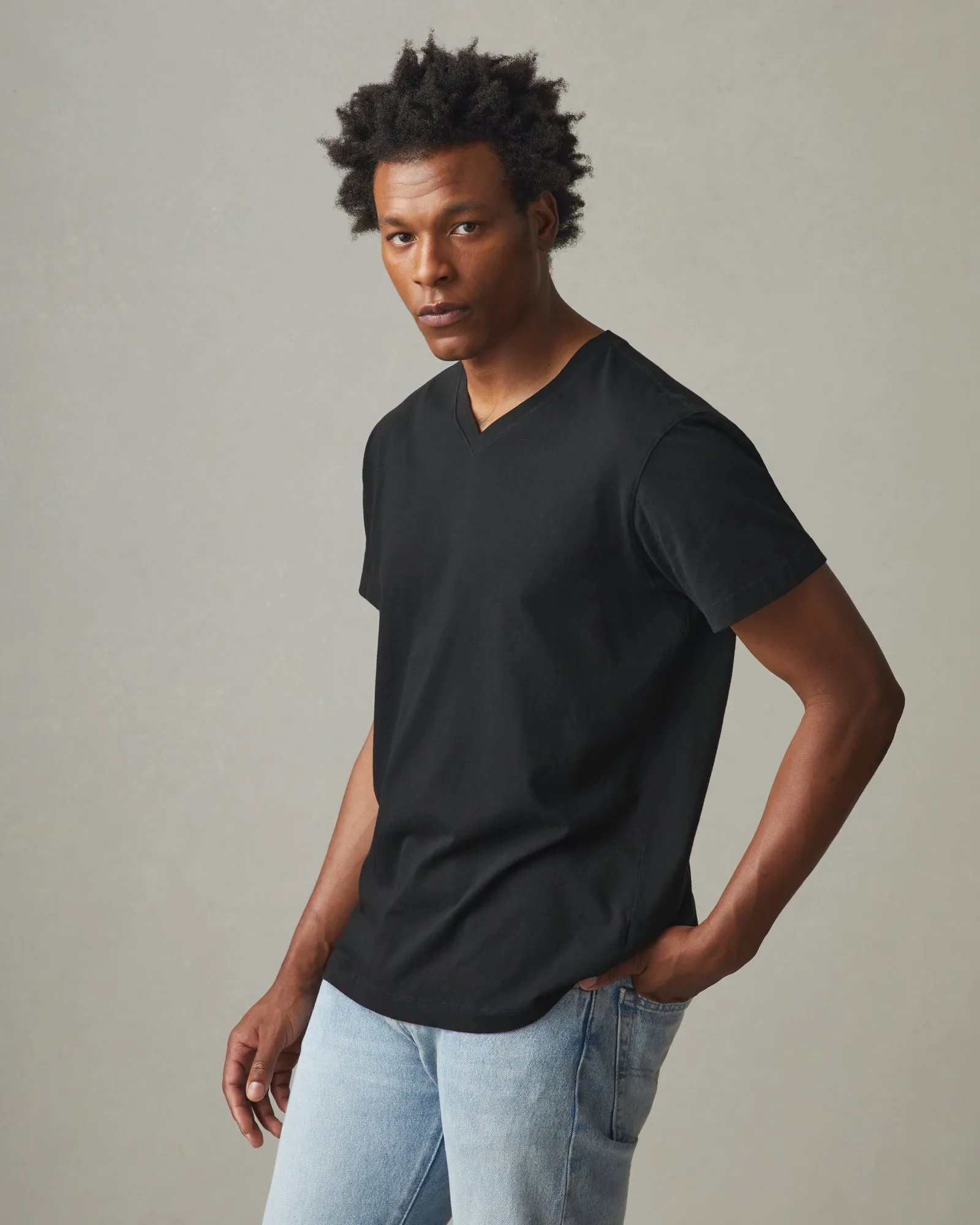 Classic Cotton V-Neck Tee - Black