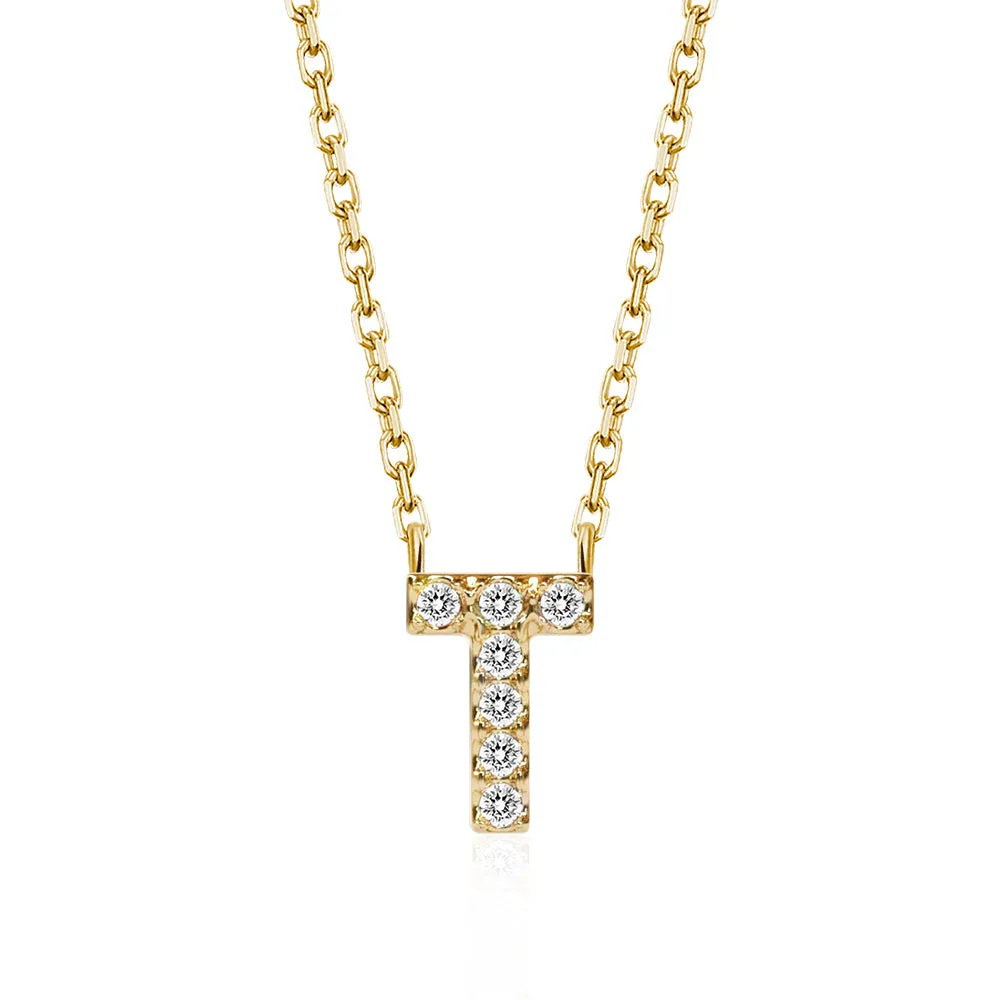 Classic Pavé Initial T Pendant Necklace