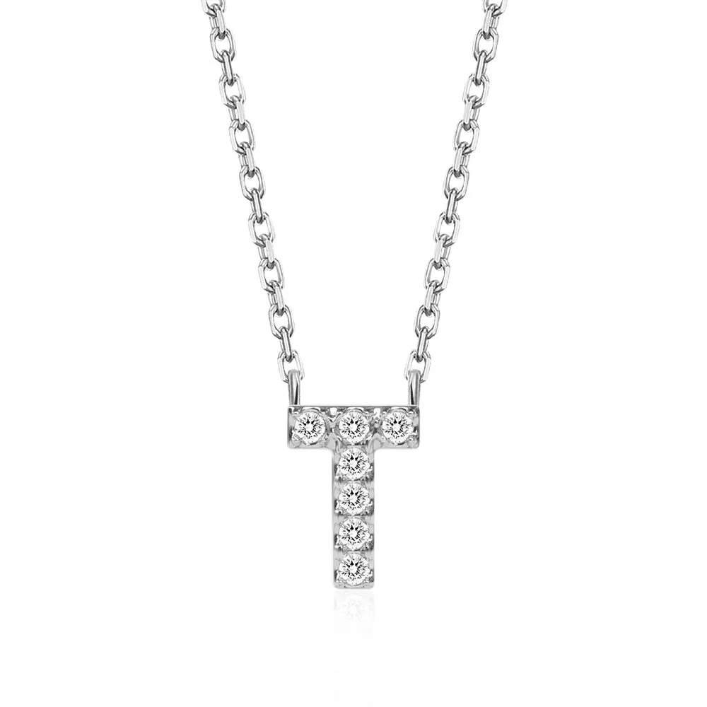 Classic Pavé Initial T Pendant Necklace