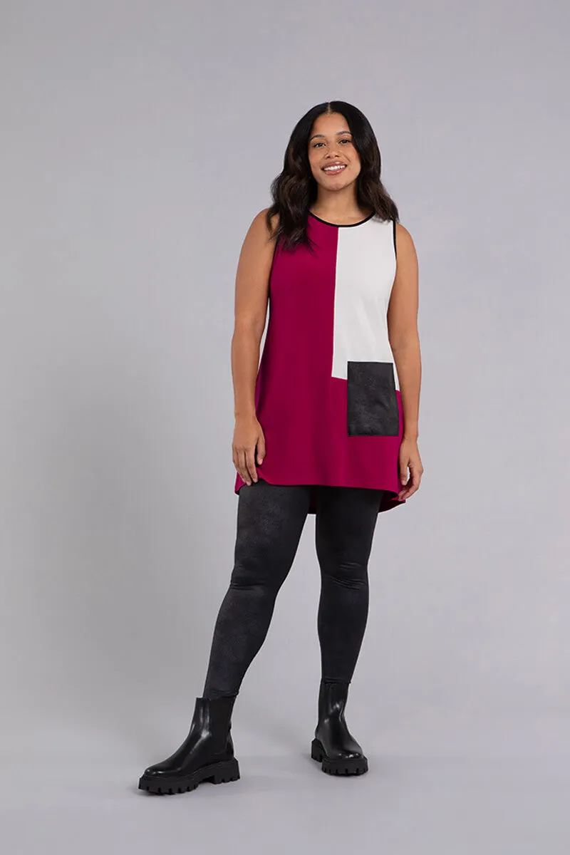 Colour Block Patch Pocket Sleeveless Tunic | Magenta/Ivory