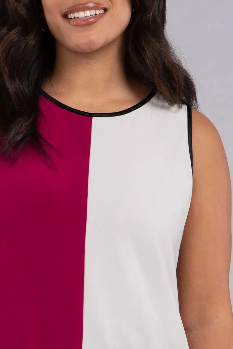 Colour Block Patch Pocket Sleeveless Tunic | Magenta/Ivory