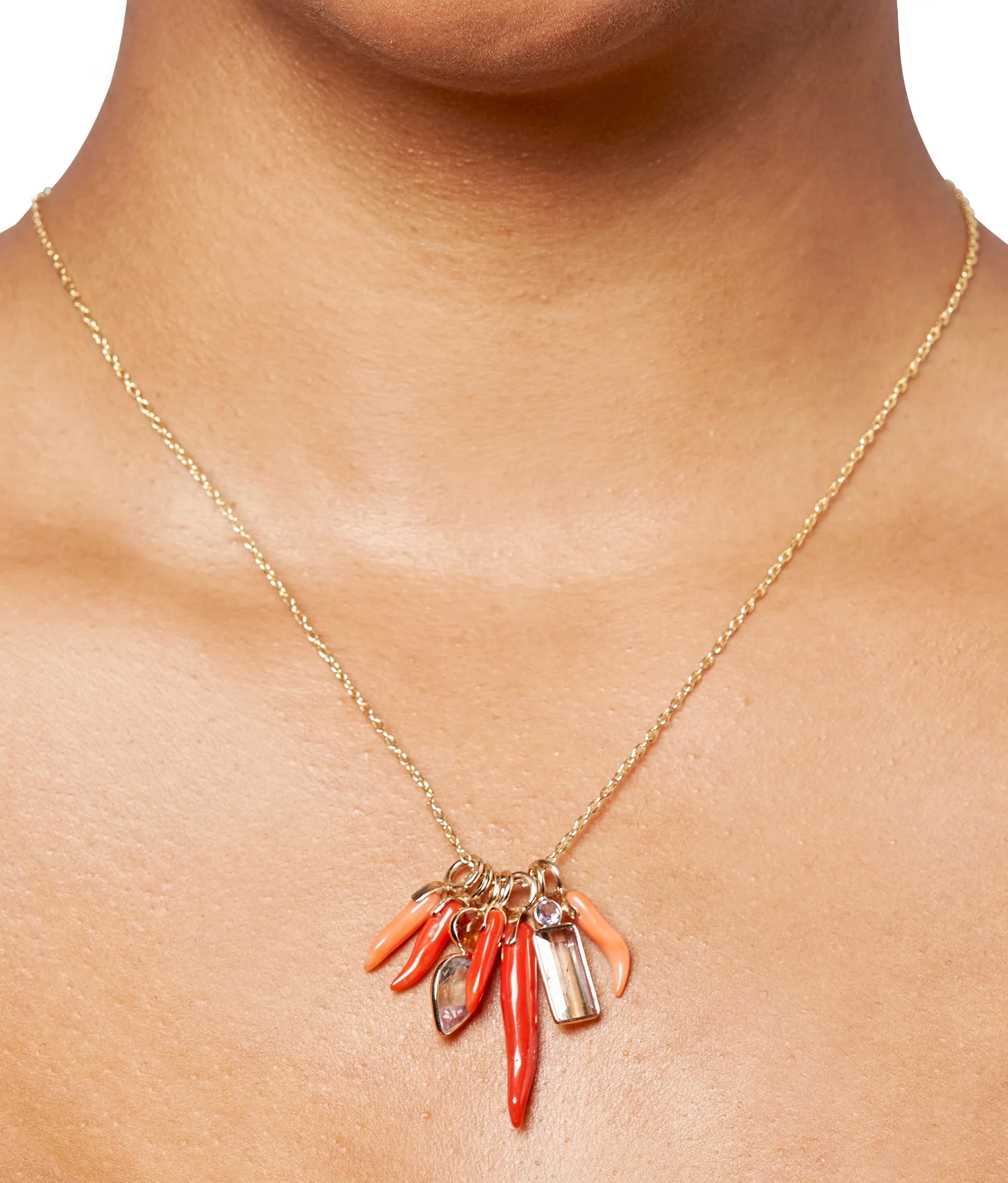 Coral Horn 14k Gold Necklace Charm