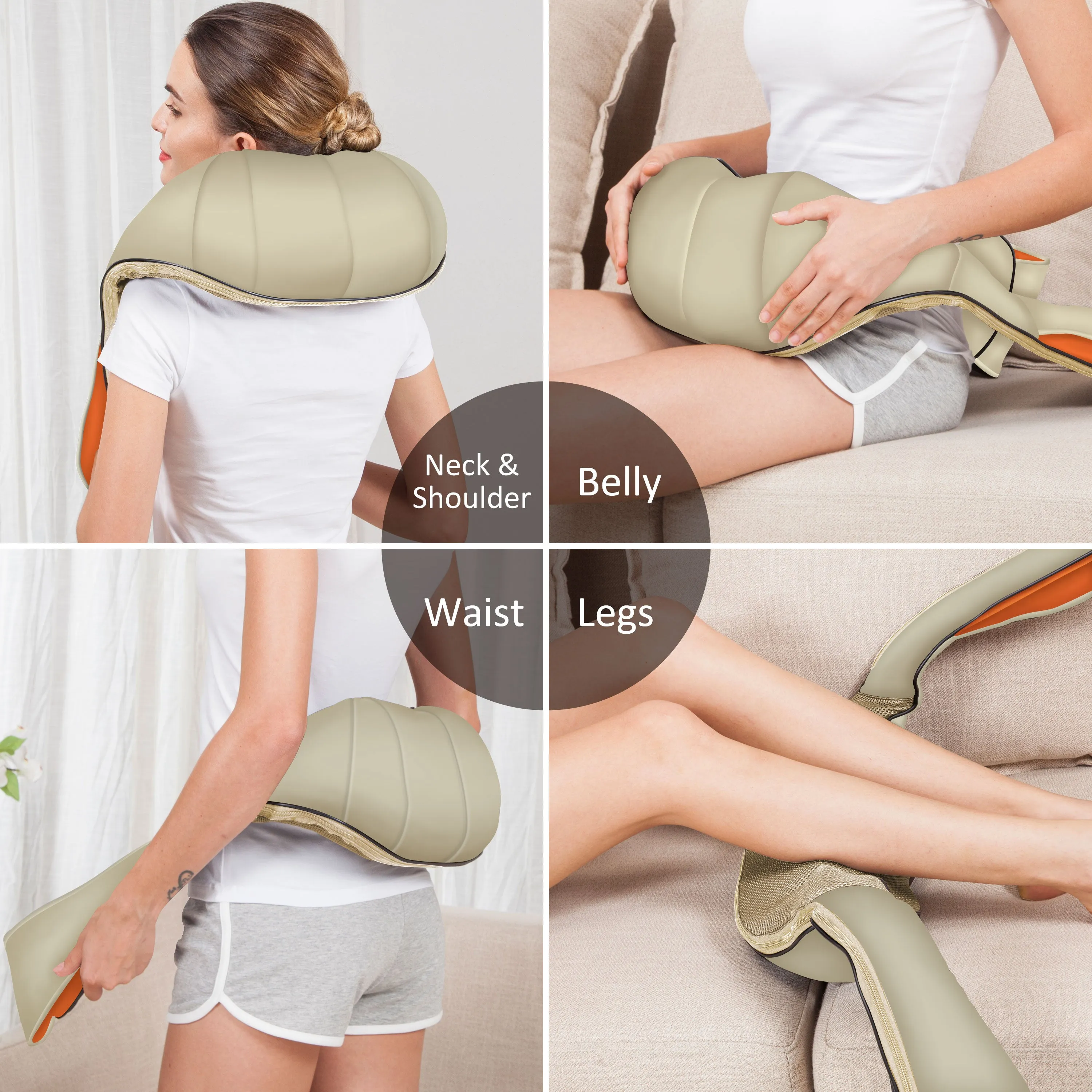 Cordless Neck Back Massager - Shiatsu Neck and Shoulder Massager with Heat (Khaki)  - 632NC-K