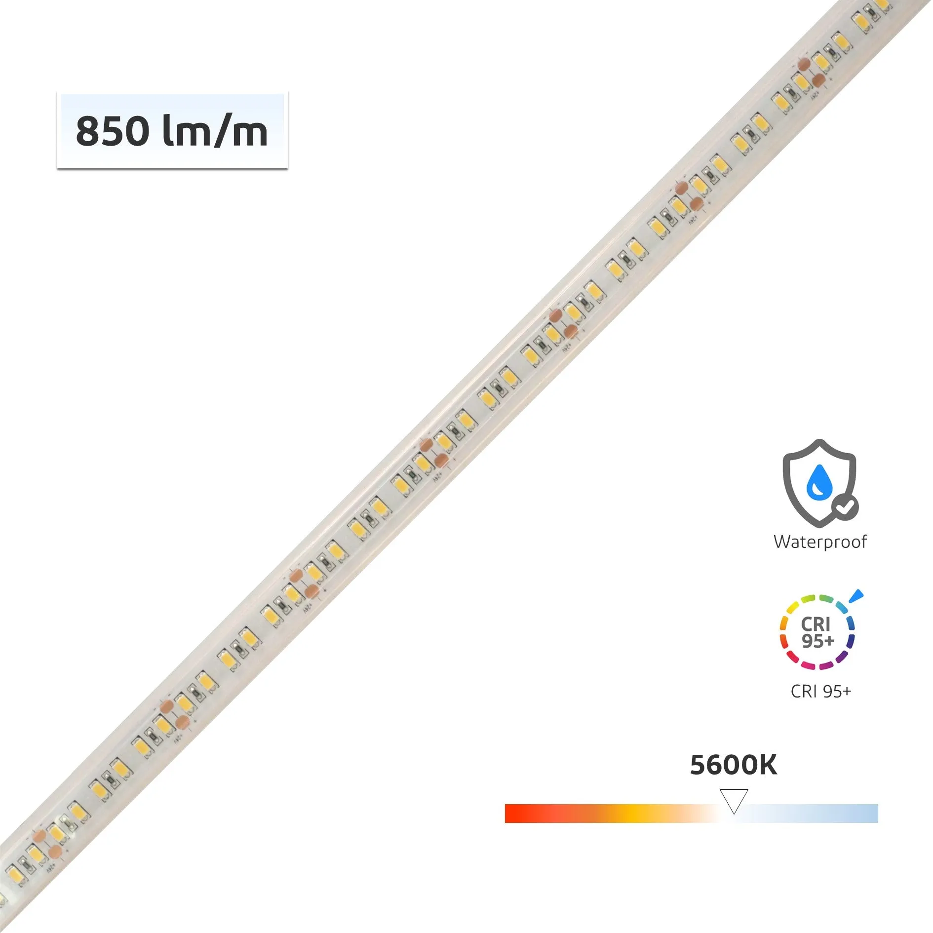 CRI-MAX CRI 95  IP65 Waterproof LED Flexible Strip 5600K - 5m/Reel