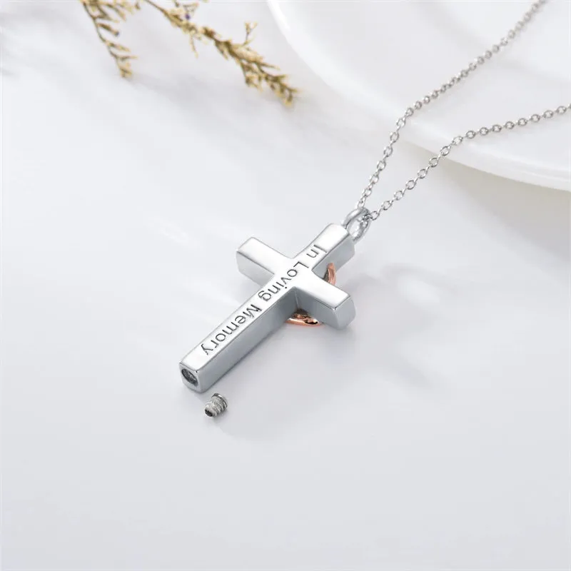 Cross Cremation Jewelry 925 Sterling Silver Urn Necklace Keepsake Ashes Hair Memorial Pendant Always in My Heart Locket for Women