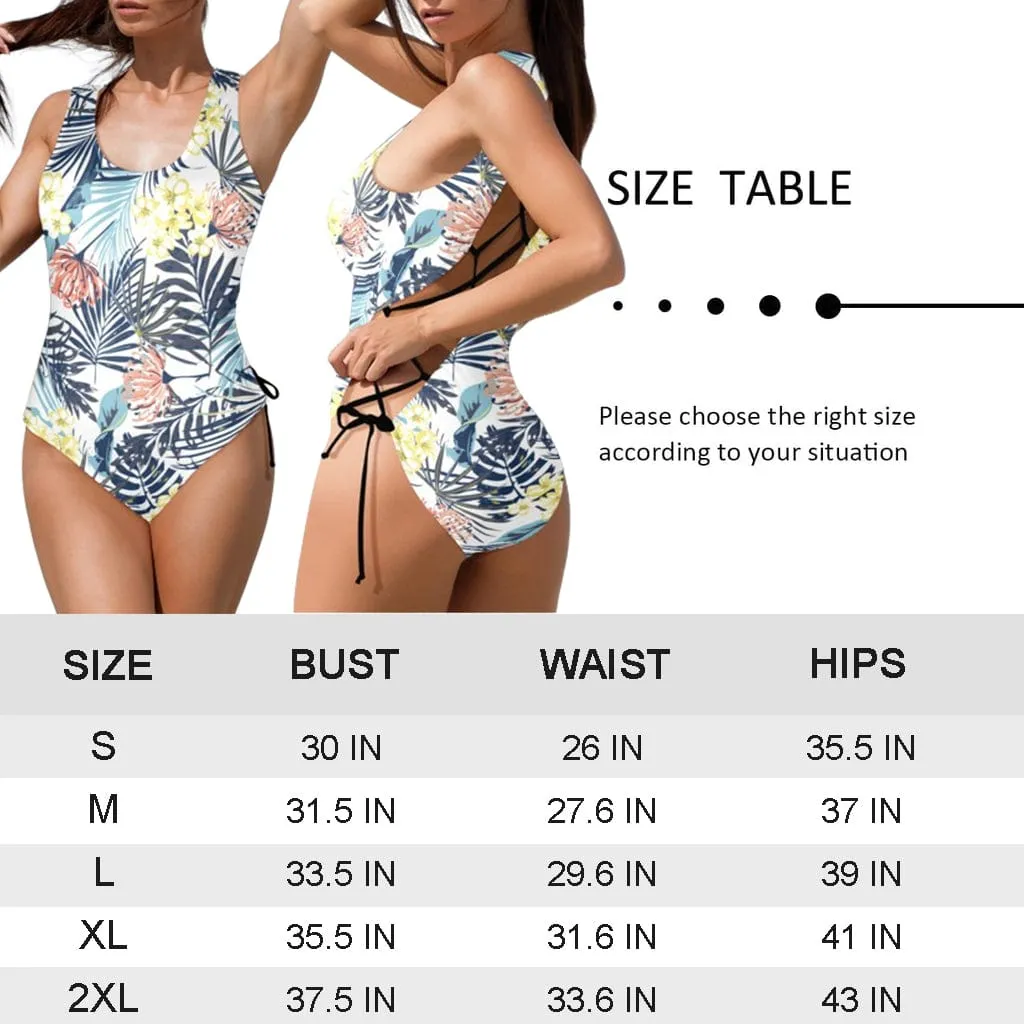 Custom Face Stars Women's Lace Up Back Swimwear One Piece Swimsuit Personalized One Piece Bathing Suits