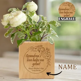 Custom Name Grandma Circle Engraved Plant Pots Personalized Wood Flower Box Indoor Square for Mother Planter Memorable Mothers Day Gift