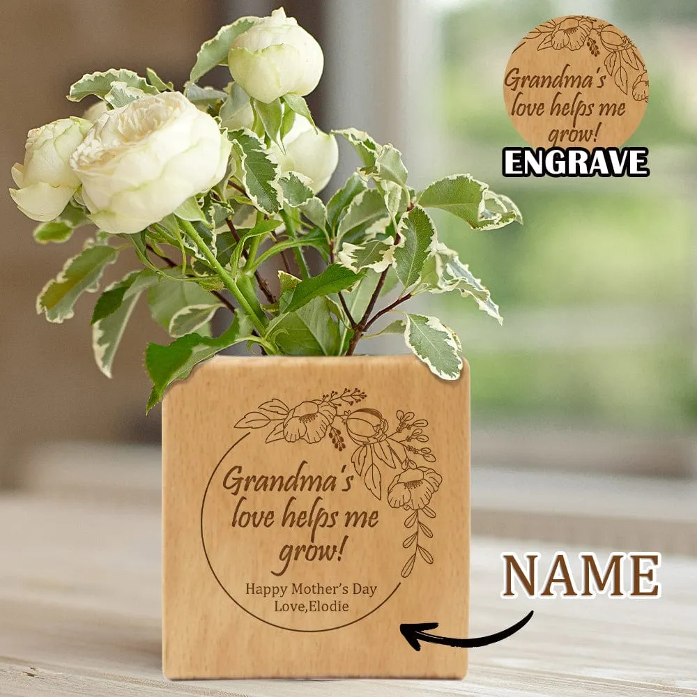 Custom Name Grandma Circle Engraved Plant Pots Personalized Wood Flower Box Indoor Square for Mother Planter Memorable Mothers Day Gift