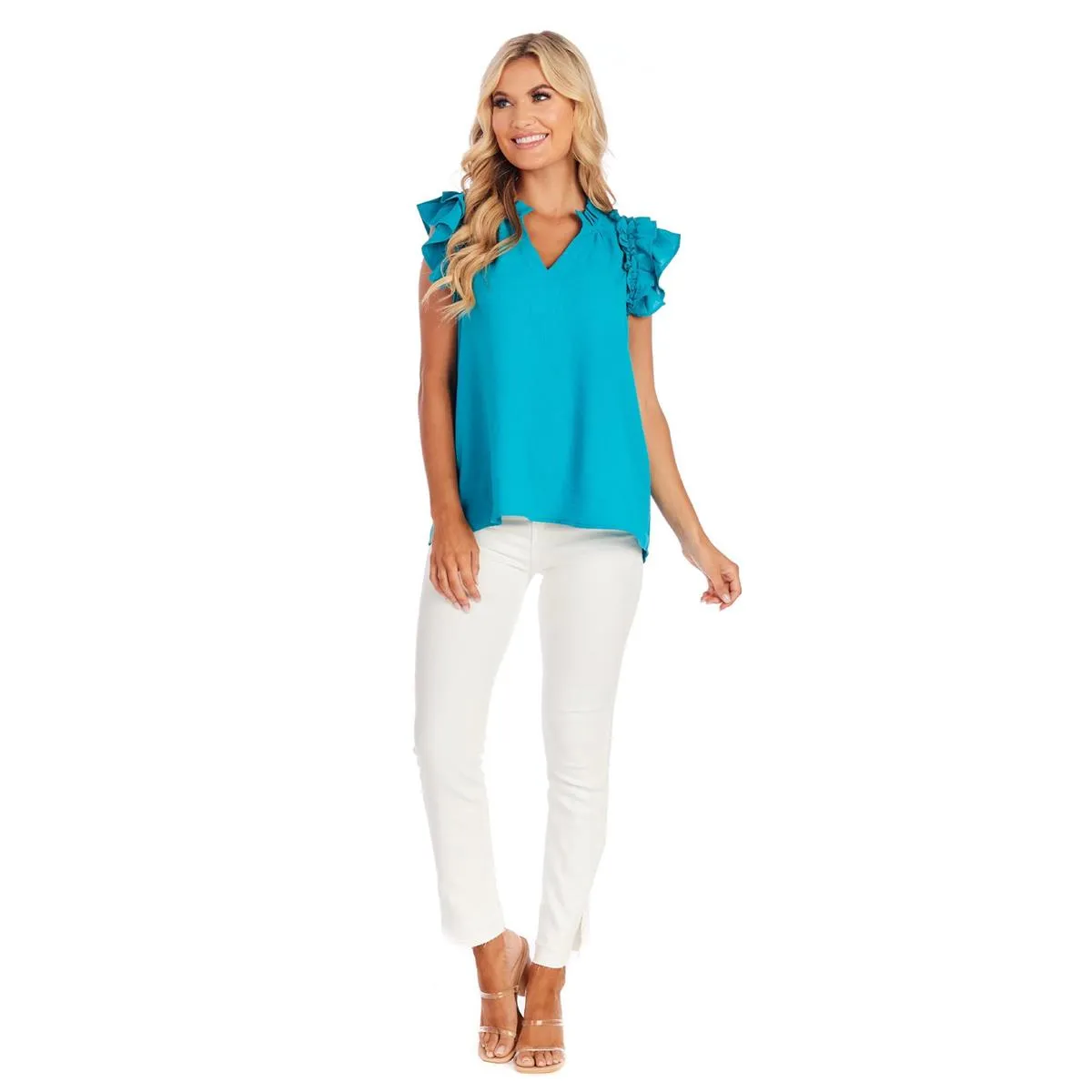 Dahlia Ruffle Top in Teal