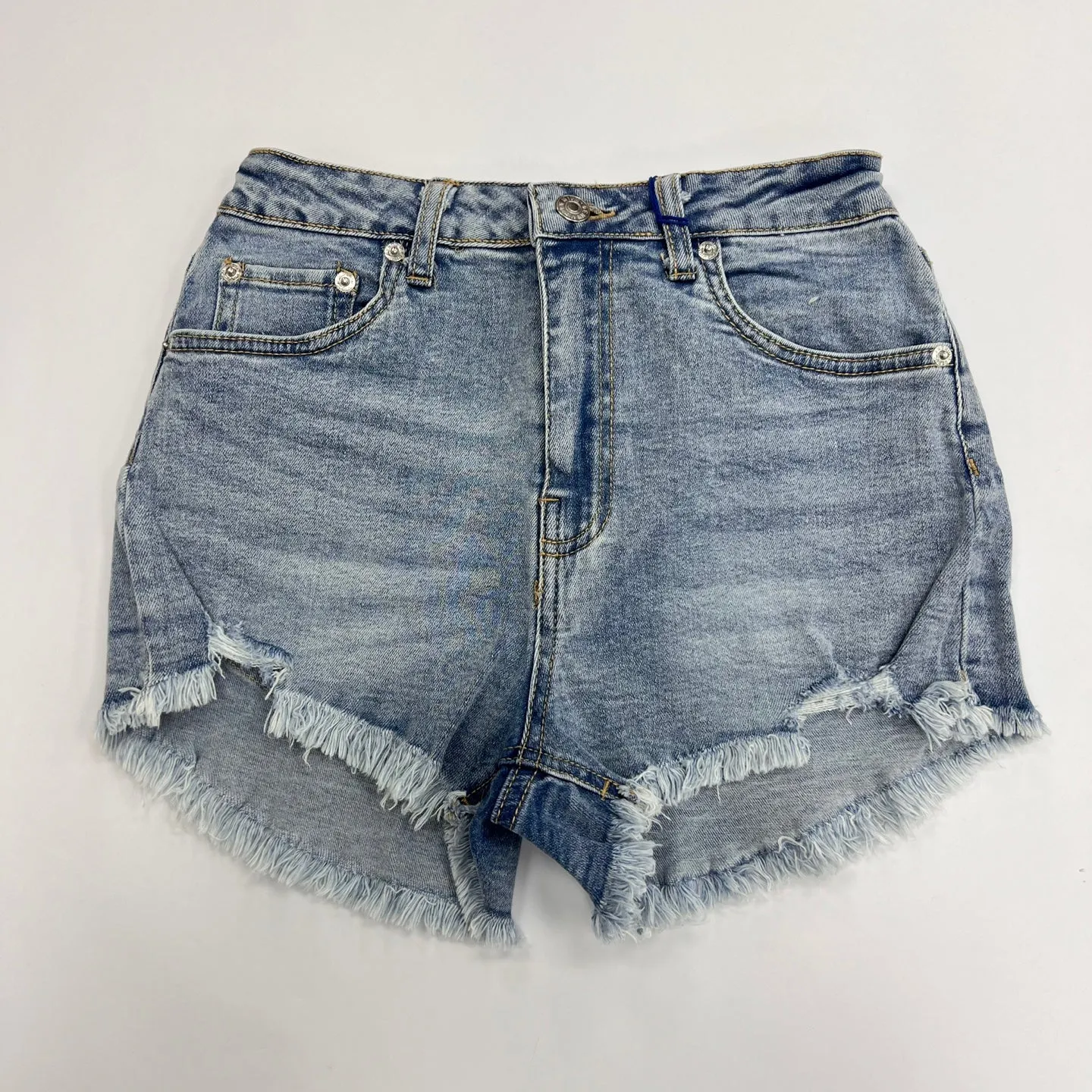 Denim High Waist Frayed Hem Shorts