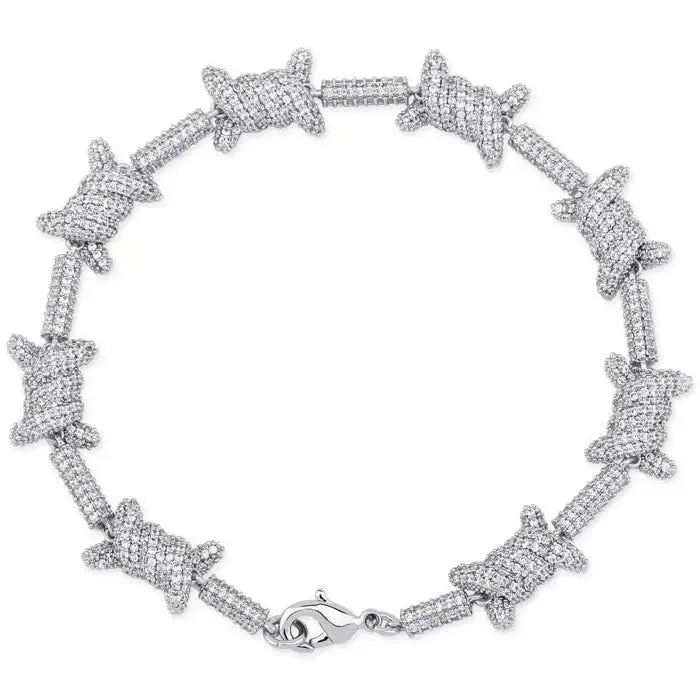 Diamond Barb Wire Bracelet in White Gold