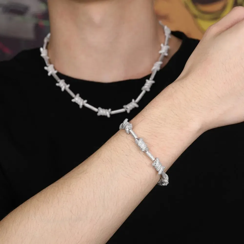 Diamond Barb Wire Bracelet in White Gold