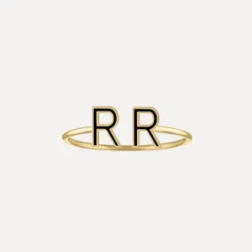 Double Enamel Letter Ring - Black