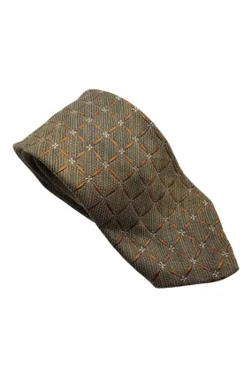 ERMENEGILDO ZEGNA 80% Silk Classic Length Designer Tie Gold Square Pattern (60)