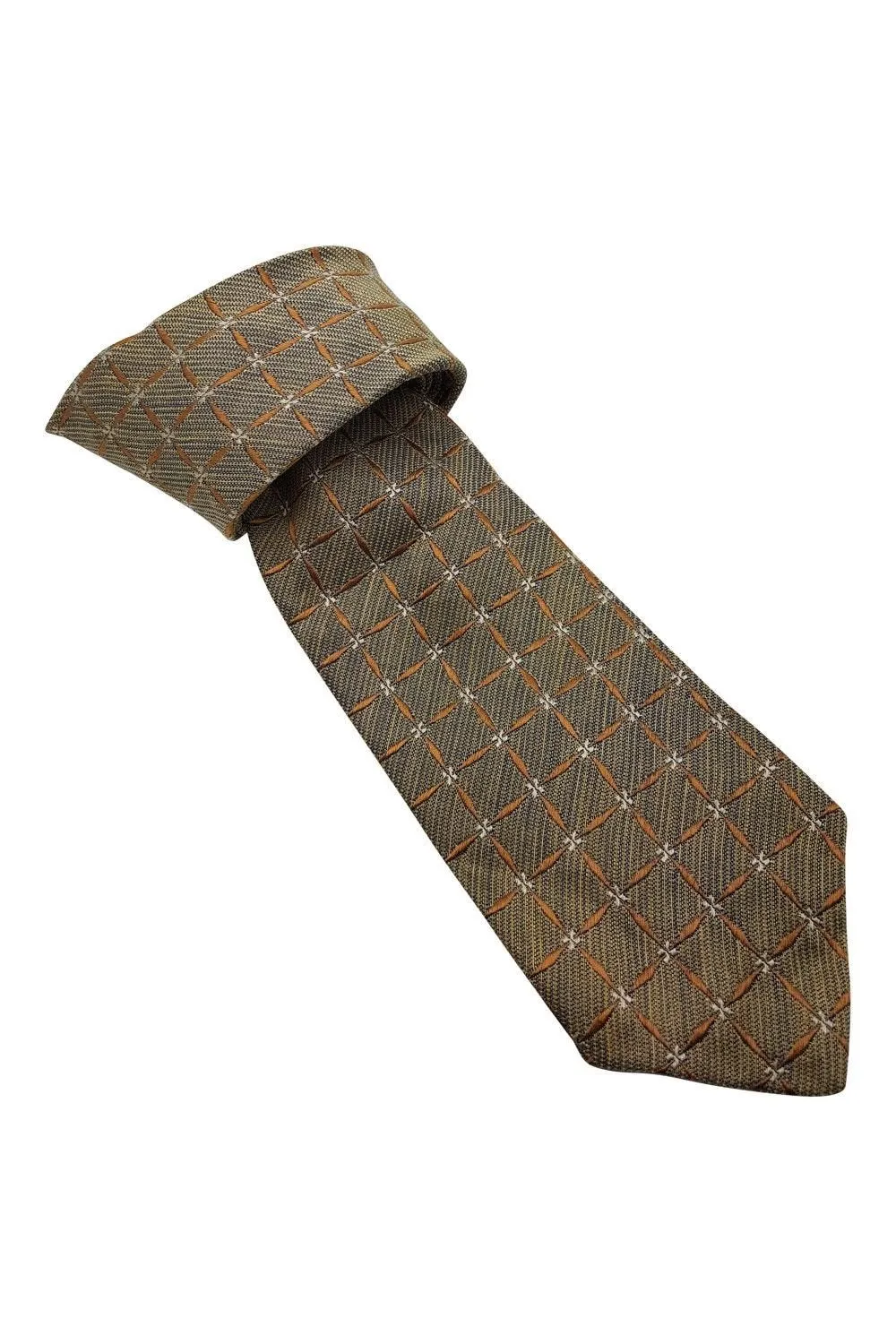 ERMENEGILDO ZEGNA 80% Silk Classic Length Designer Tie Gold Square Pattern (60)