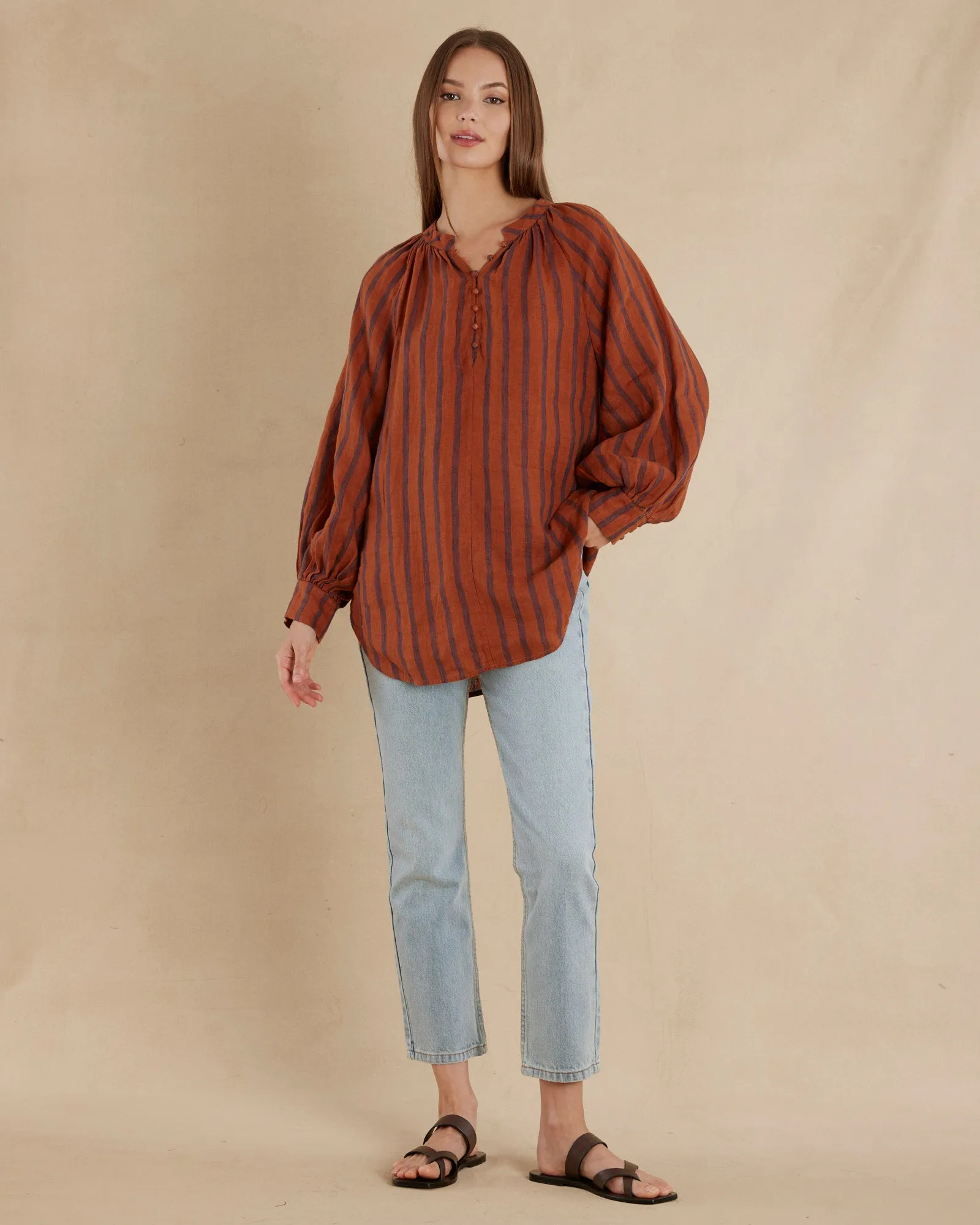 Estelle Linen Tunic Blouse - Rust