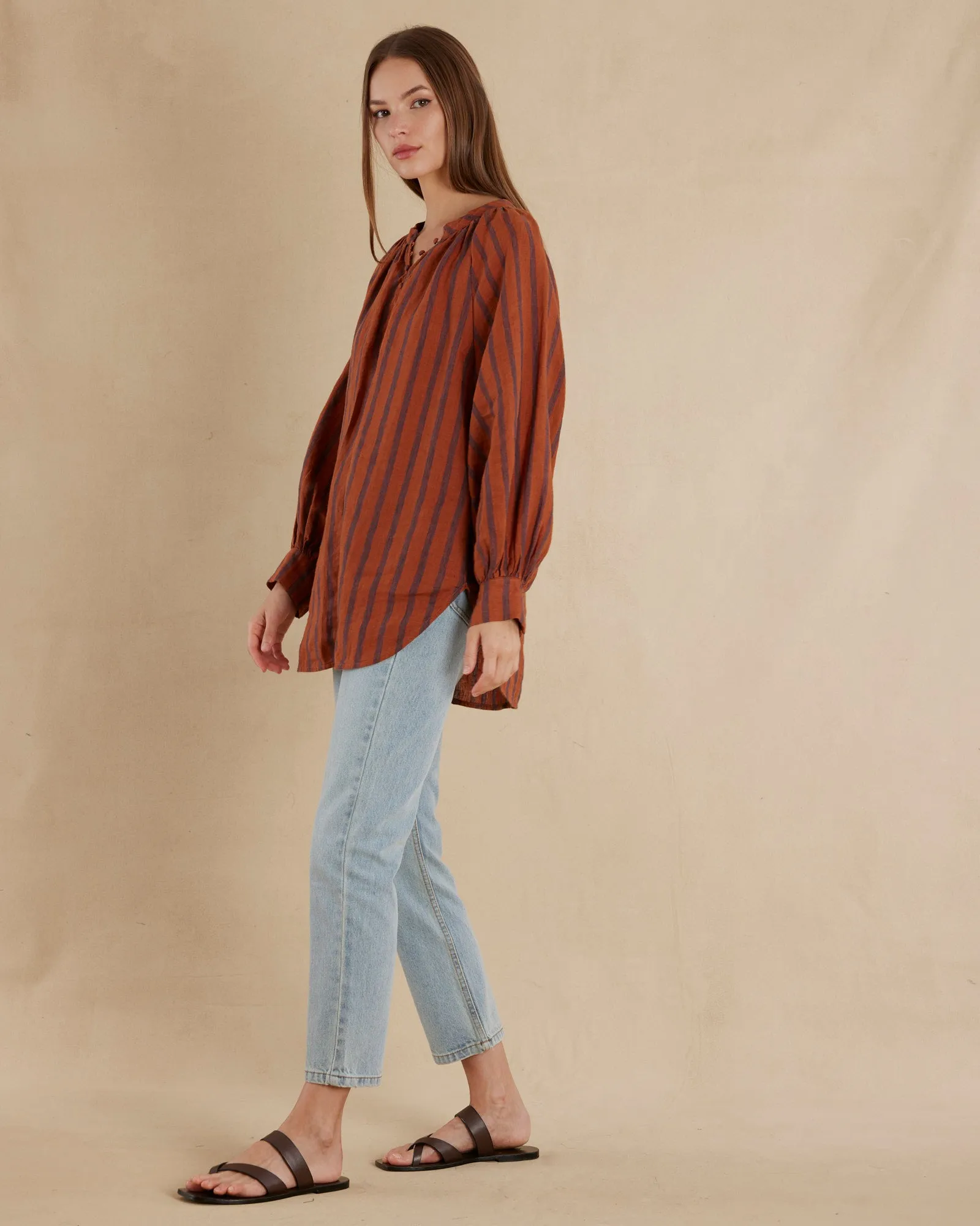 Estelle Linen Tunic Blouse - Rust