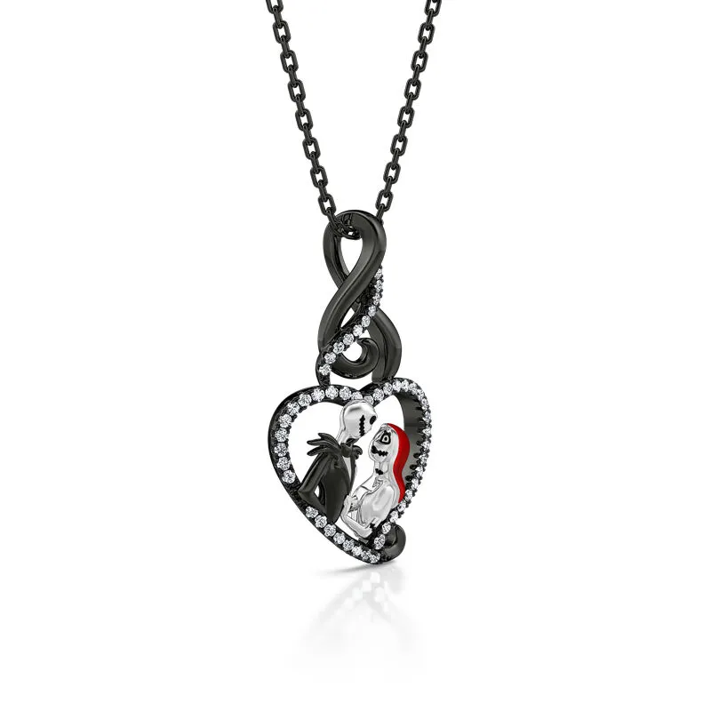 Everlasting Love Skull Couple Sterling Silver Necklace