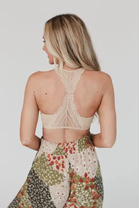 Evermore Seamless Lace Racerback Bralette - Beige