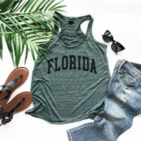 Florida block font flowy racerback tank tops - light or dark artwork