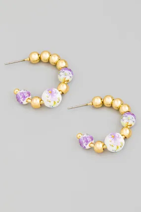 Flower Beads Hoop Earrings