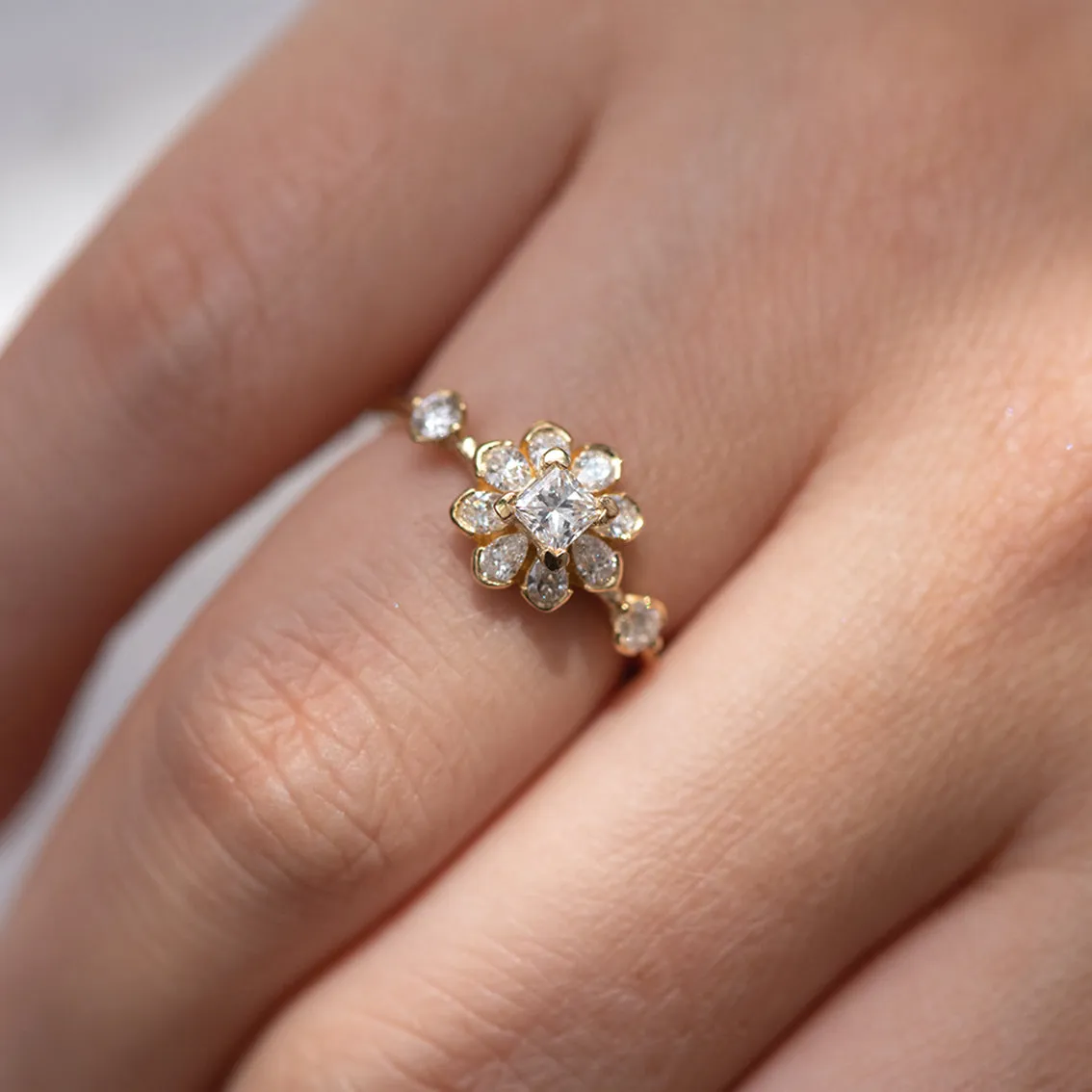 Flower Diamond Engagement Ring