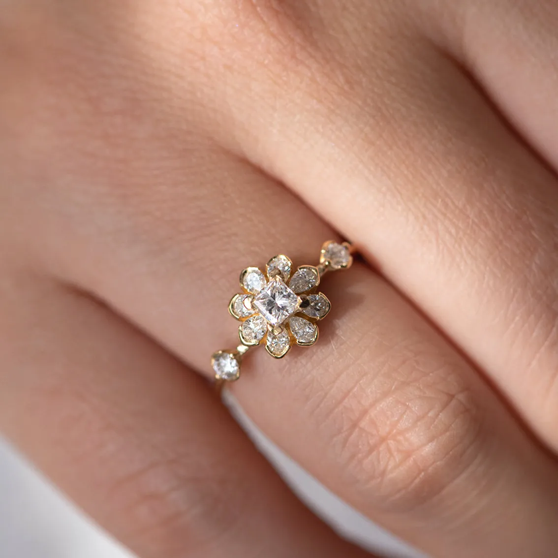 Flower Diamond Engagement Ring