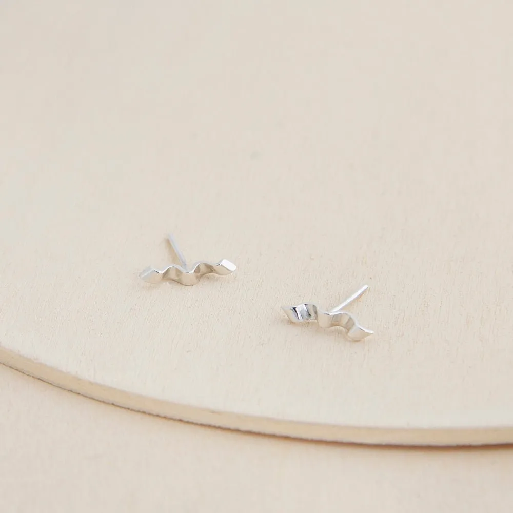 Folded Ribbon Stud Earrings - Sterling Silver