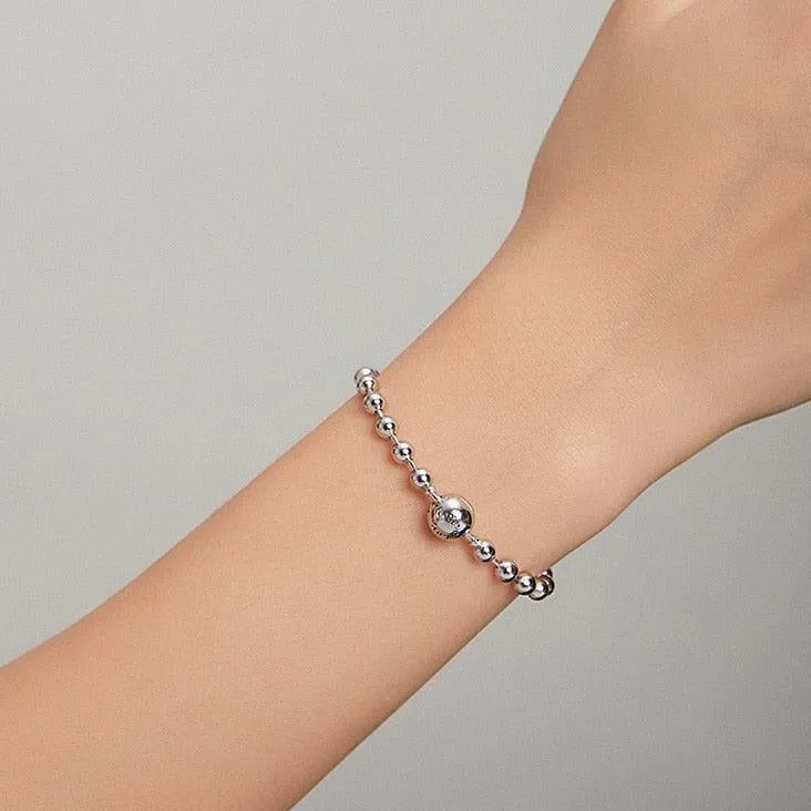 Forever Love Charm Jewelry GX250 - 925 Sterling Silver Round Bead Bracelet