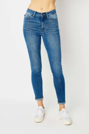 Full Size Cuffed Hem Skinny Jeans