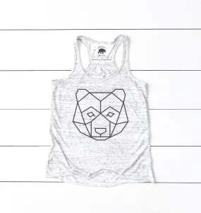 Geometric Bear Head flowy racerback tank tops - light or dark artwork