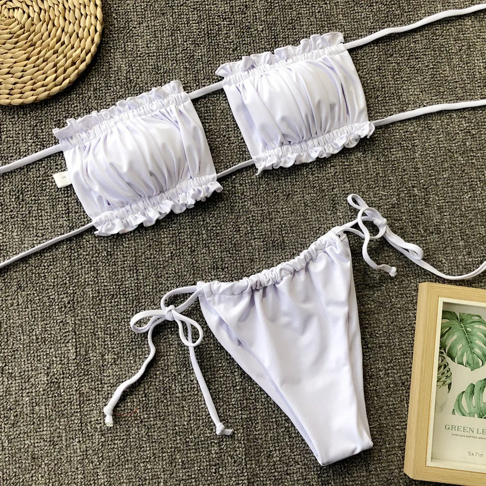 Gerafftes Bikini-Set mit Rüschenbesatz