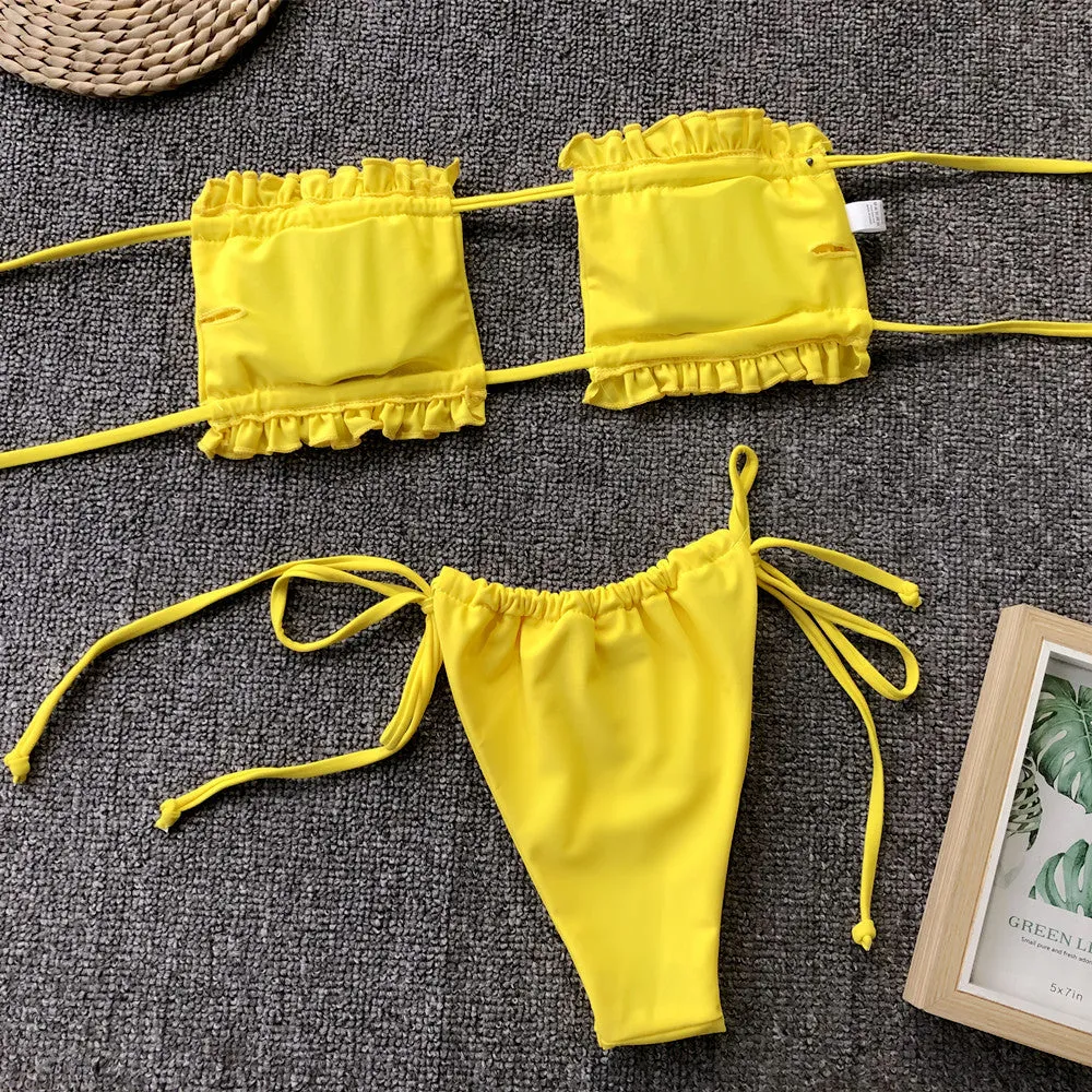 Gerafftes Bikini-Set mit Rüschenbesatz