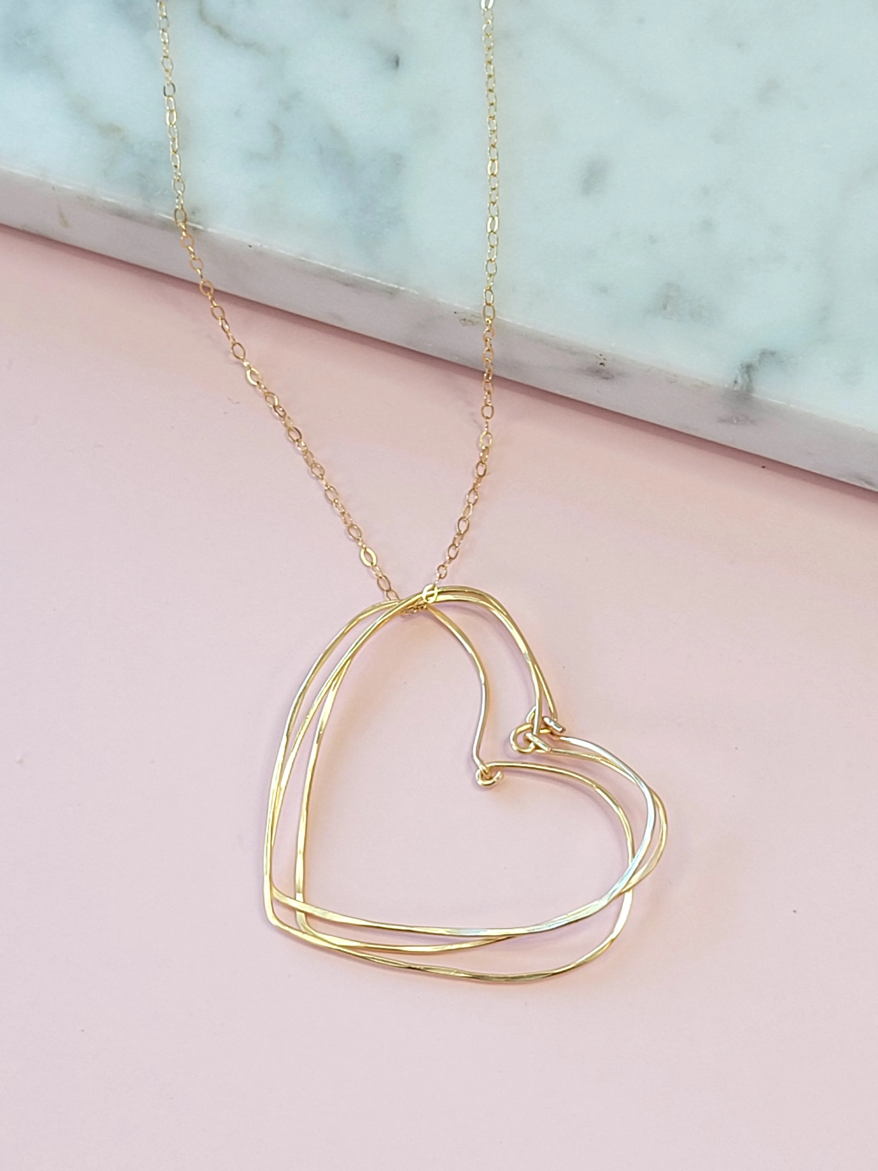 Gold Hearts Necklace on a Gold Chain