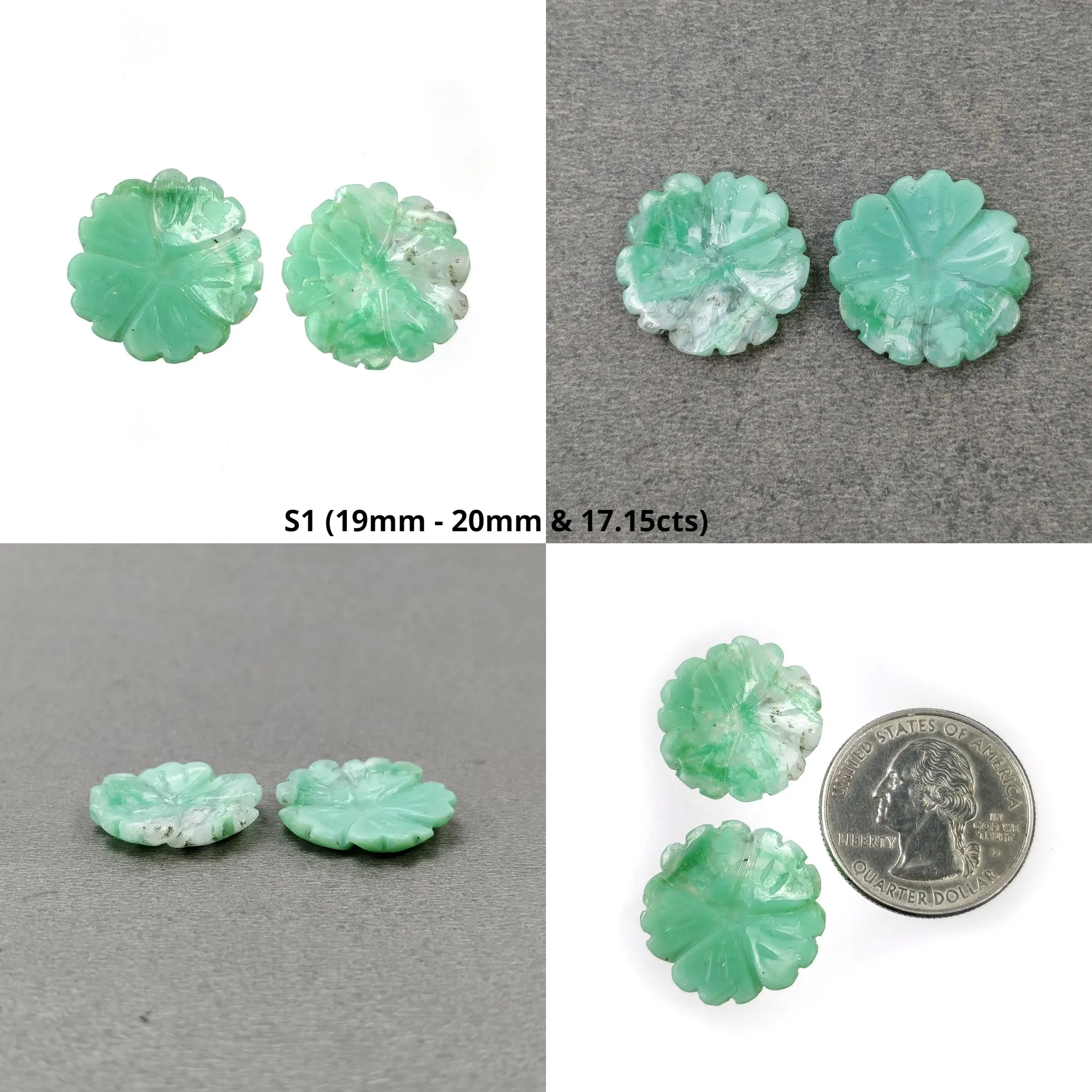 Green CHRYSOPRASE & PINK OPAL Gemstone Carving : Natural Untreated Untreated Hand Carved Flower 2pcs 3pcs 4pcs 7pcs 8pcs Set