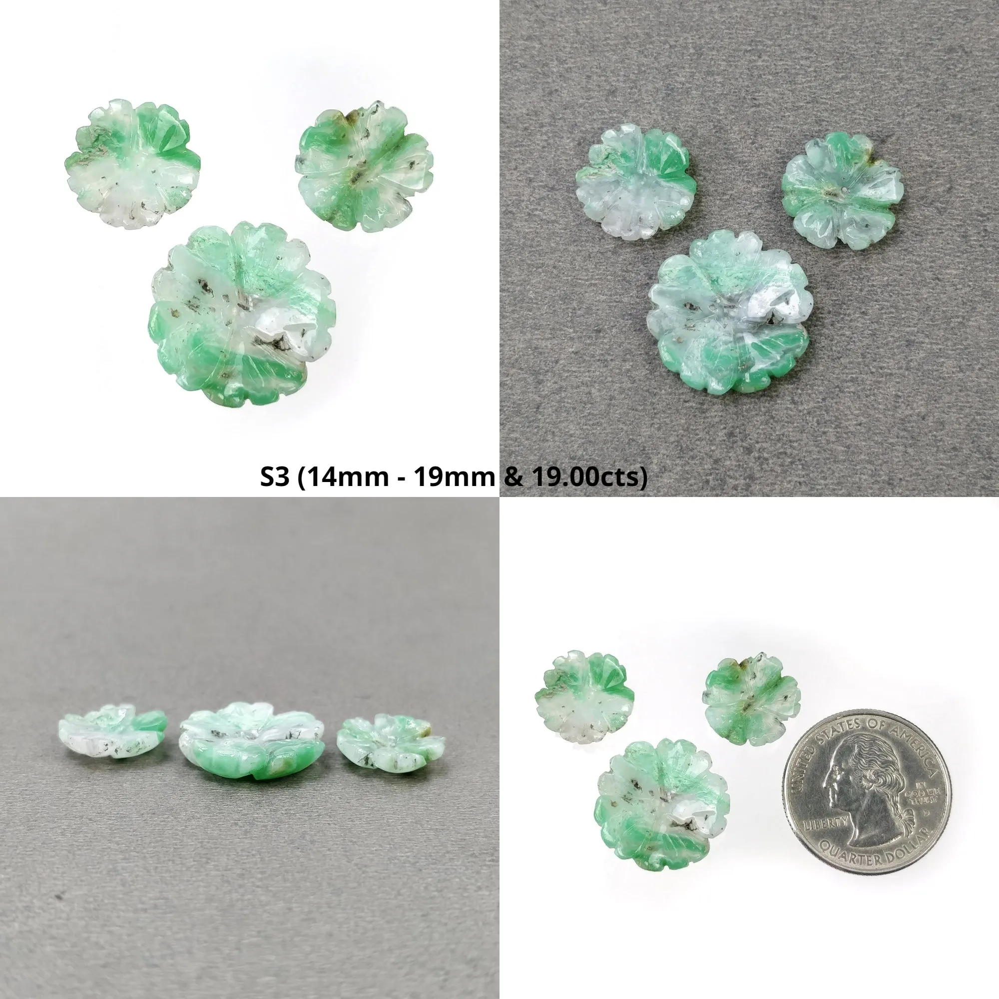 Green CHRYSOPRASE & PINK OPAL Gemstone Carving : Natural Untreated Untreated Hand Carved Flower 2pcs 3pcs 4pcs 7pcs 8pcs Set