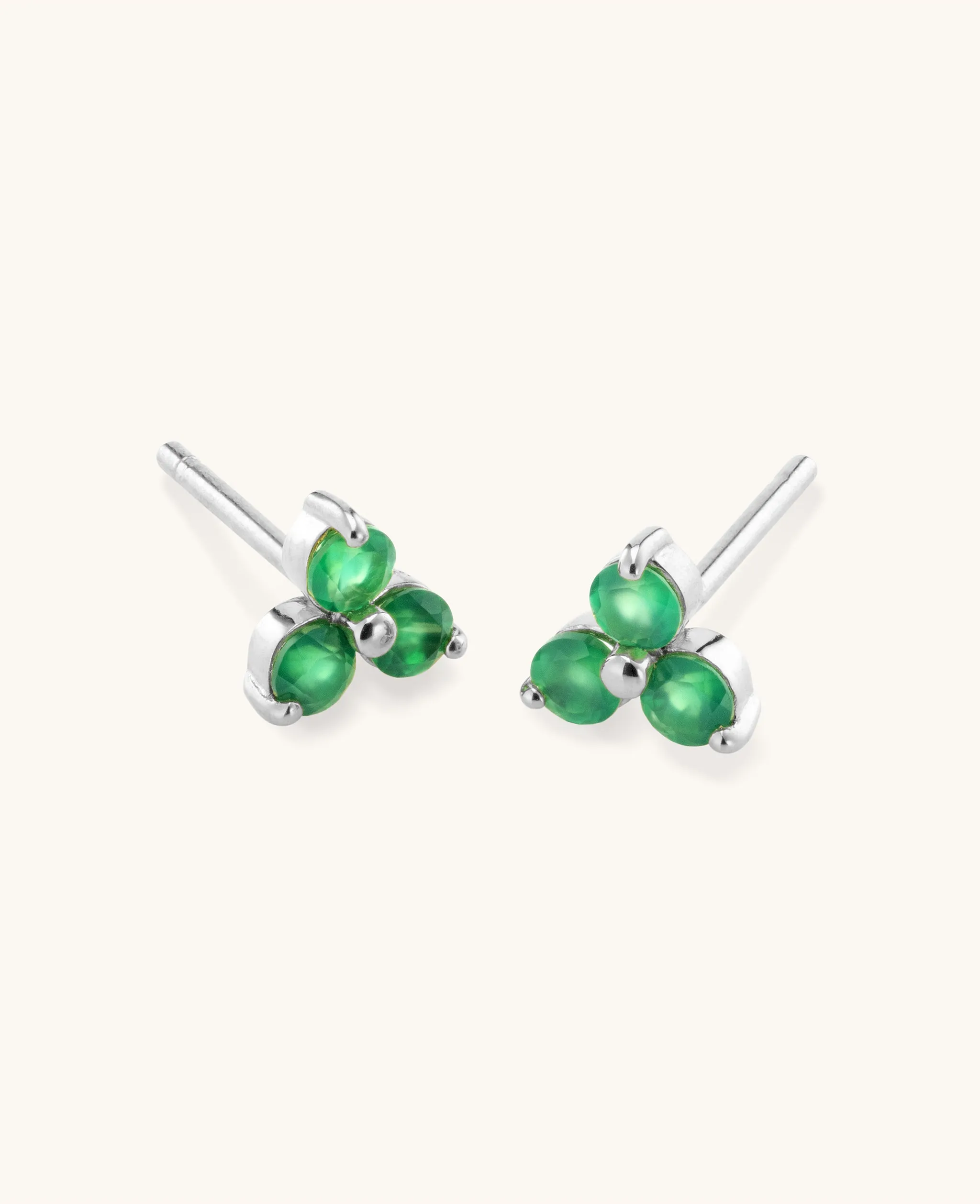 Green Onyx Large Fleur Studs Silver