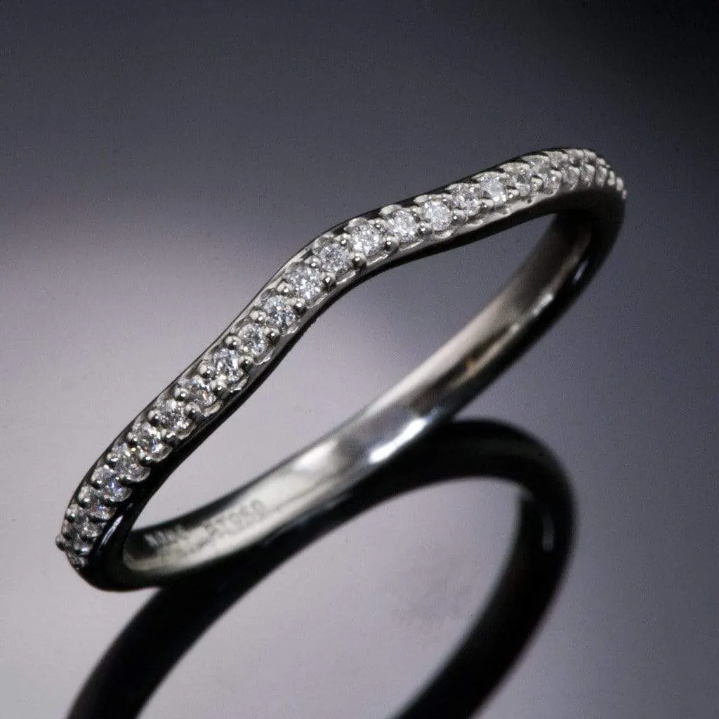 Half Eternity Diamond Micro Pave Contoured Wedding Ring Band