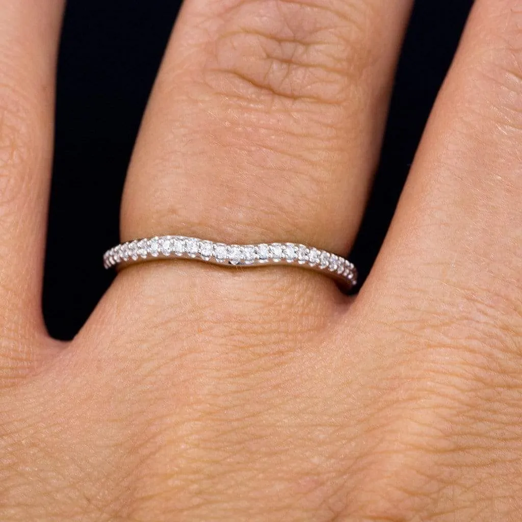 Half Eternity Diamond Micro Pave Contoured Wedding Ring Band