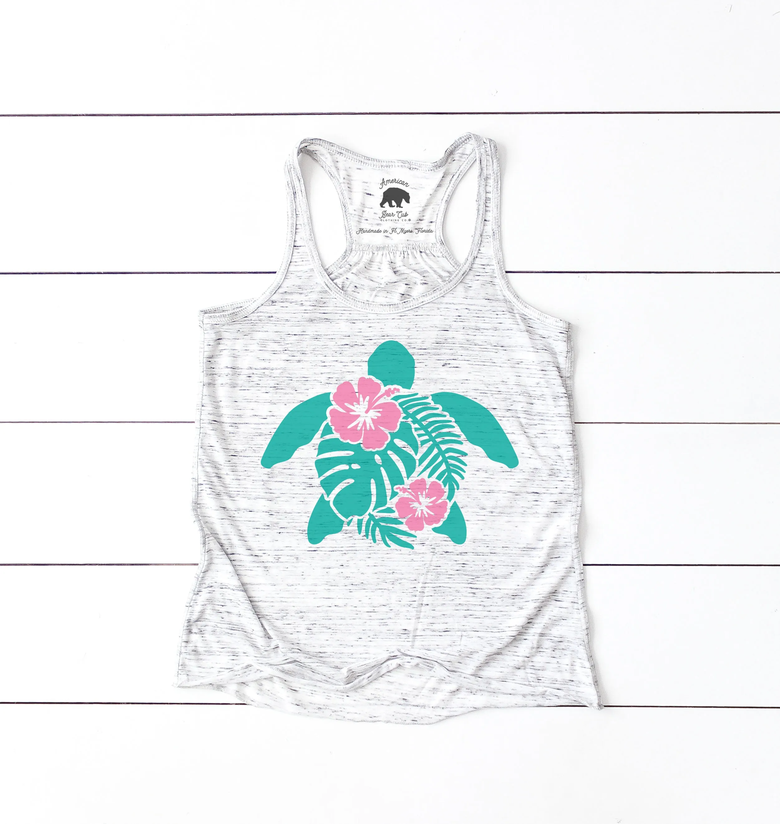 Hibiscus Sea Turtle flowy racerback tank top