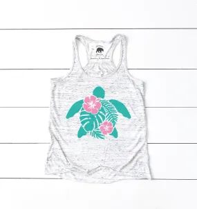 Hibiscus Sea Turtle flowy racerback tank top