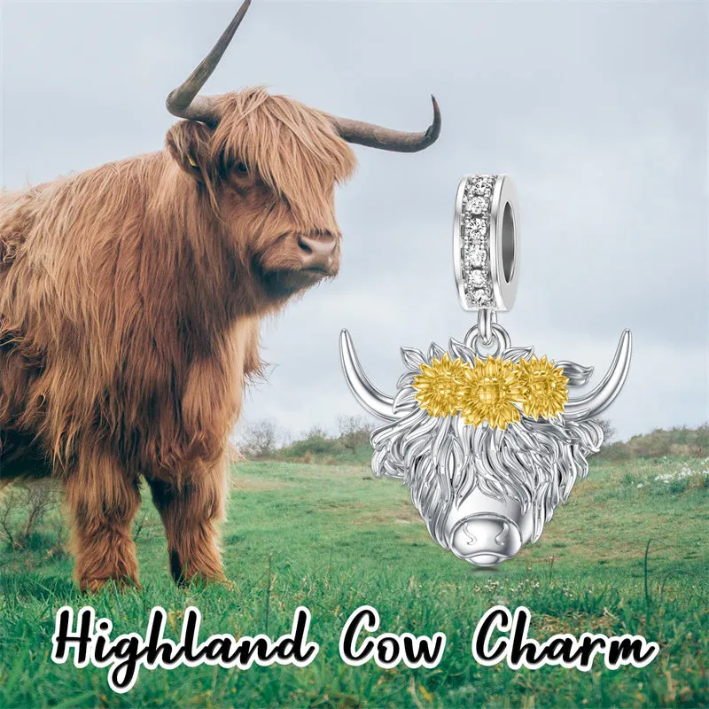 Highland Cow Charm Sterling Silver Cow Beads for Bracelet Highland Cow Jewelry Gifts for Women Girls