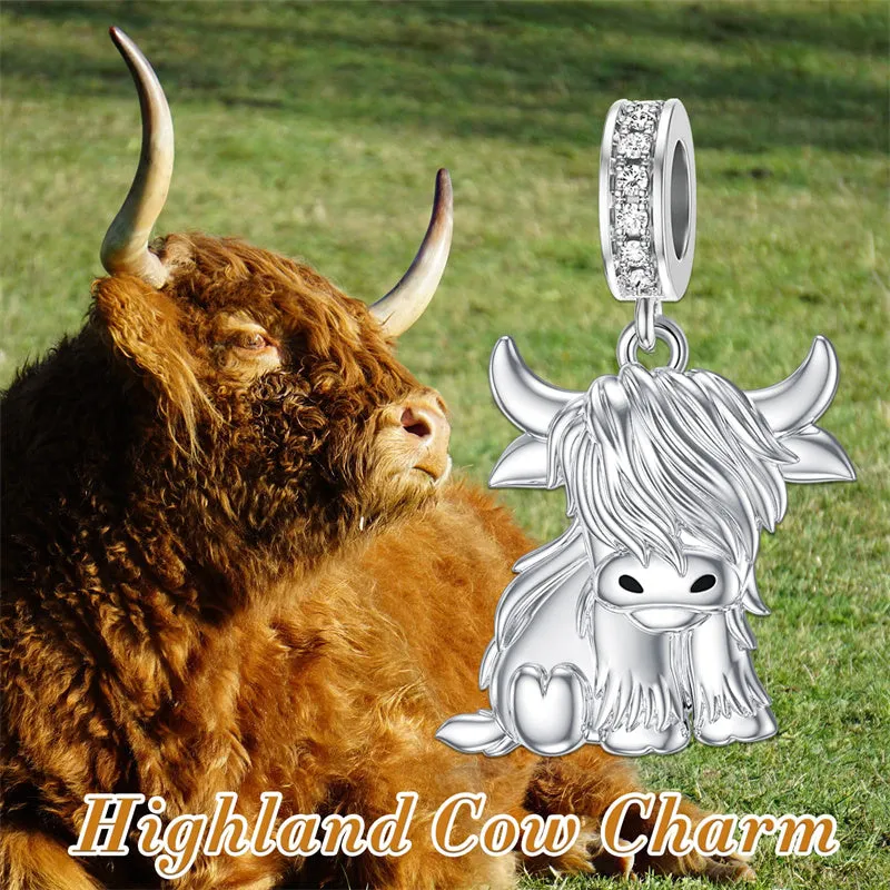 Highland Cow Charm Sterling Silver Cow Beads for Bracelet Highland Cow Jewelry Gifts for Women Girls