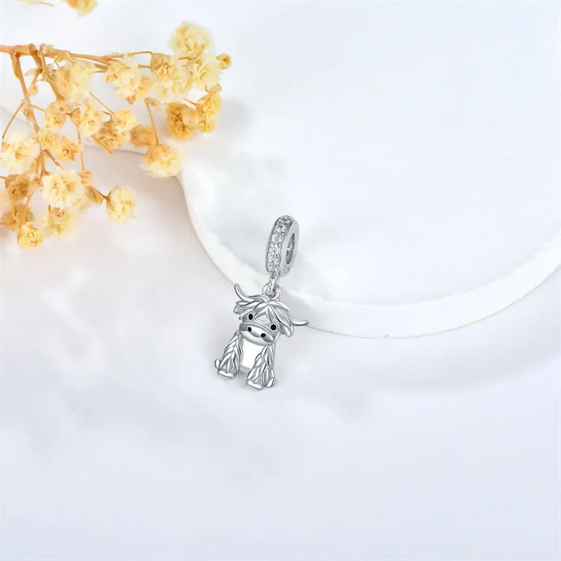 Highland Cow Charm Sterling Silver Cow Beads for Bracelet Highland Cow Jewelry Gifts for Women Girls