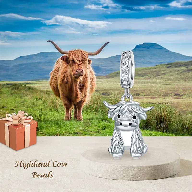 Highland Cow Charm Sterling Silver Cow Beads for Bracelet Highland Cow Jewelry Gifts for Women Girls