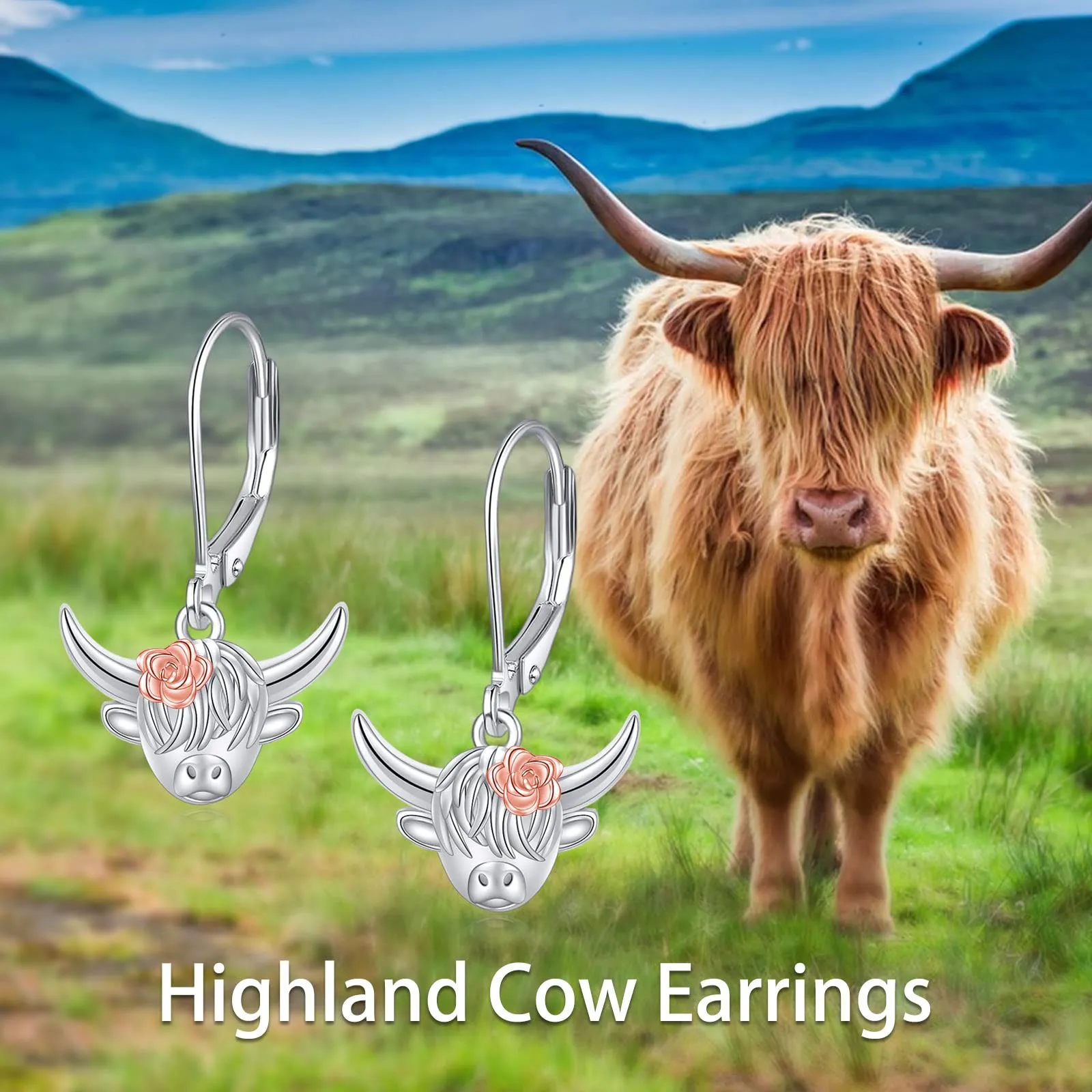 Highland Cow Earrings 925 Sterling Silver Western Cow Head Earrings Scottish Highland Cow Jewelry Gifts for Women