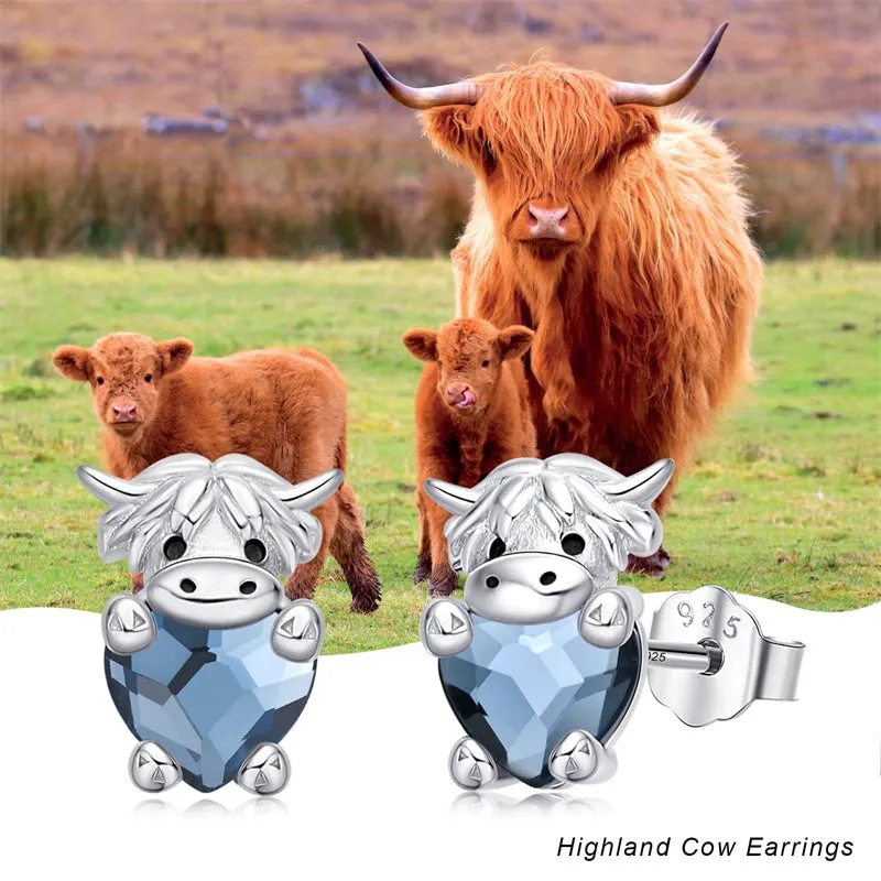 Highland Cow Earrings 925 Sterling Silver Western Cow Head Earrings Scottish Highland Cow Jewelry Gifts for Women