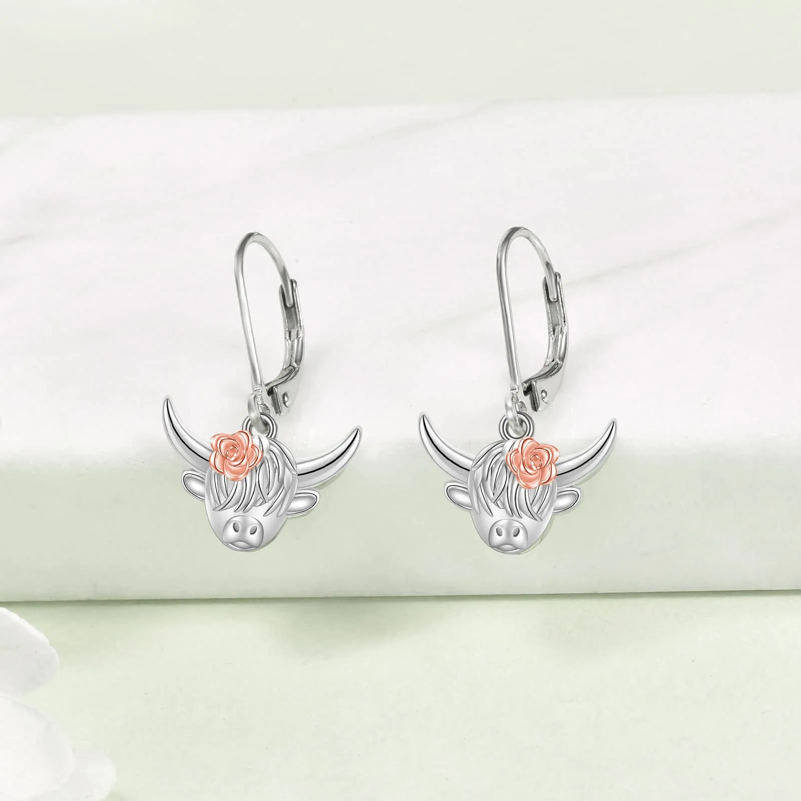 Highland Cow Earrings 925 Sterling Silver Western Cow Head Earrings Scottish Highland Cow Jewelry Gifts for Women